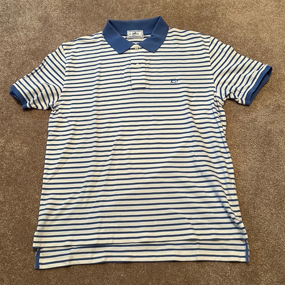 Southern Tide Skipjack Polo White and Blue Stripe Medium